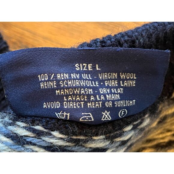 Nordstrikk Blue 100% Wool Norway Fair Isles Open Cardigan Top Women's Size Large - Picture 6 of 11